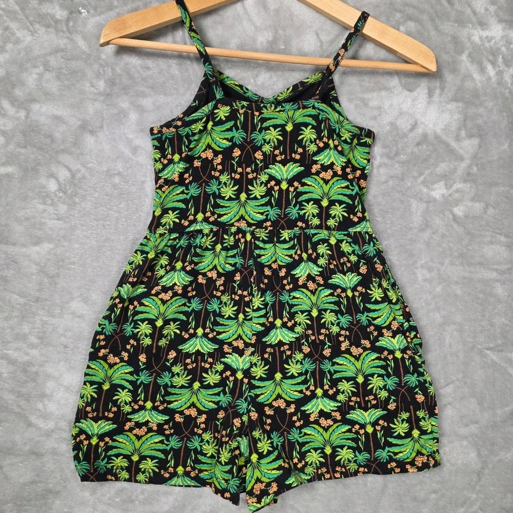 Old Navy Romper Girls‎ Large 10-12 Black Tropical Palm Tree Print Cotton